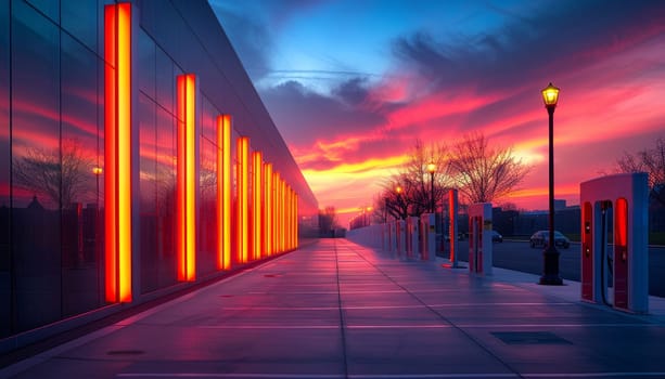 A long walkway with red lights on the side by AI generated image.