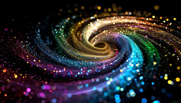 A colorful spiral of glittery lights by AI generated image.