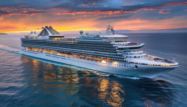 A large cruise ship is sailing in the ocean by AI generated image.