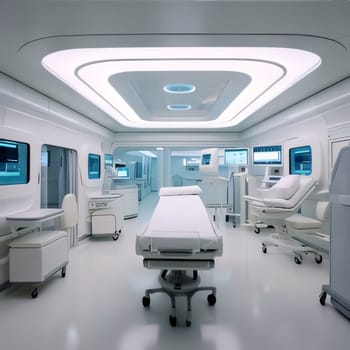 Hospital and doctors help: Interior of a modern medical office. 3D Rendering.