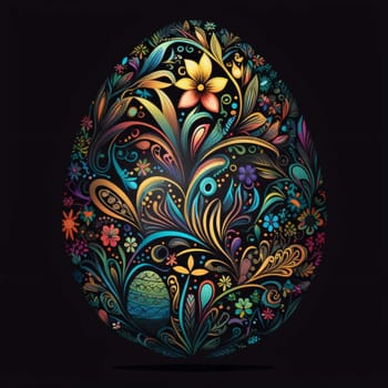 Feasts of the Lord's Resurrection: Easter egg with floral ornament on black background, vector illustration.