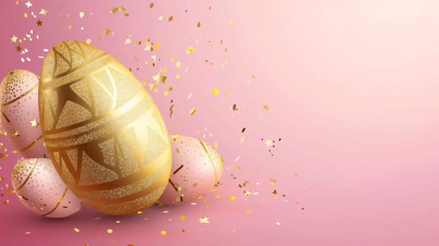 Feasts of the Lord's Resurrection: Easter background with golden eggs and confetti. Vector illustration.