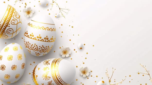 Feasts of the Lord's Resurrection: Easter eggs with golden pattern on white background. Vector illustration.