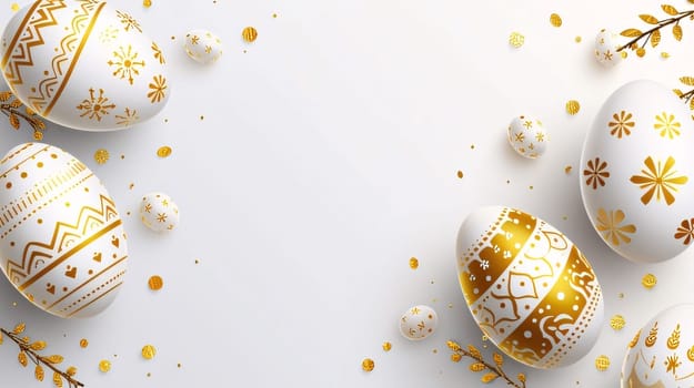 Feasts of the Lord's Resurrection: Easter background with golden eggs and confetti. Vector illustration.