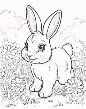 Feasts of the Lord's Resurrection: Rabbit on the meadow with flowers. Hand drawn vector illustration