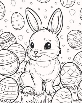 Feasts of the Lord's Resurrection: Easter bunny and eggs. Black and white illustration for coloring book.