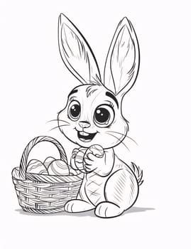 Feast of the Lord's Resurrection: Easter bunny with basket of eggs. Vector illustration for coloring book.