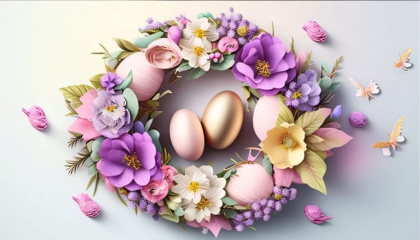 Feasts of the Lord's Resurrection: Easter egg with floral wreath on white background. 3d illustration