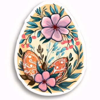 Feasts of the Lord's Resurrection: Easter egg with flowers and leaves. Hand drawn vector illustration.