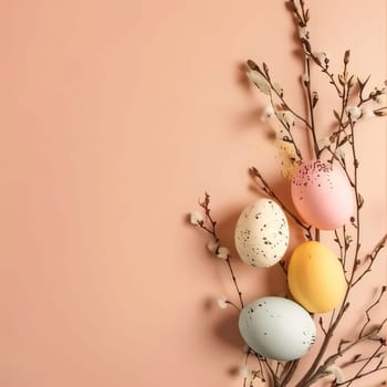 Feasts of the Lord's Resurrection: Easter eggs and willow branches on pastel pink background.