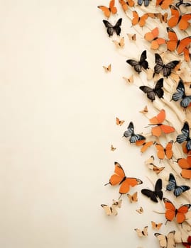 Beautiful spring illustration: Butterfly background with space for text. Top view, flat lay