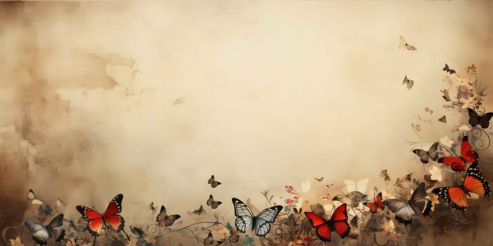 Beautiful spring illustration: Grunge paper background with butterflies and space for your text.