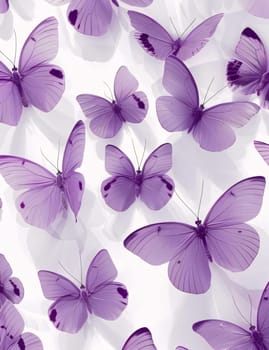 Beautiful spring illustration: butterfly background made of purple butterflies on a white background.