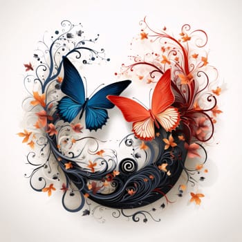 Beautiful spring illustration: Floral background with butterflies, element for design, vector illustration.