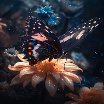 Beautiful spring illustration: Beautiful butterfly on a flower. Selective focus. nature.
