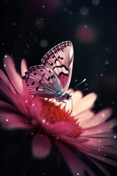 Beautiful spring illustration: Butterfly on a pink flower. Floral background with butterfly