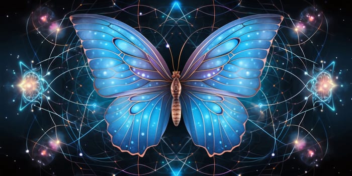 Beautiful spring illustration: Butterfly on a glowing background. 3d rendering, 3d illustration.