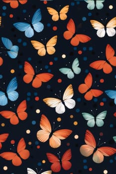 Beautiful spring illustration: Butterflies on a dark blue background. Seamless pattern.