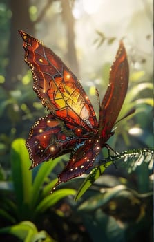 Beautiful spring illustration: Butterfly in the forest. Beautiful butterfly in the nature.