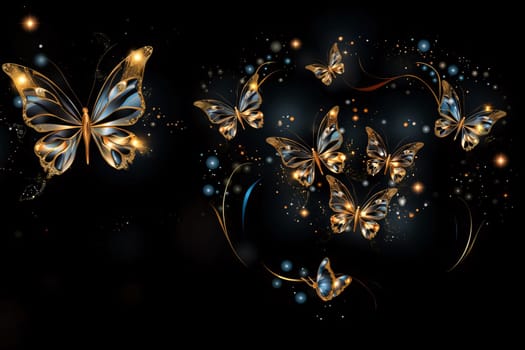 Beautiful spring illustration: Butterflies on a black background. Vector illustration for your design