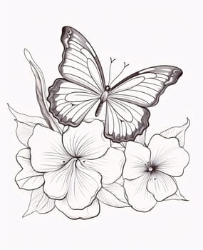 Beautiful spring illustration: butterfly and hibiscus flower, sketch for your design