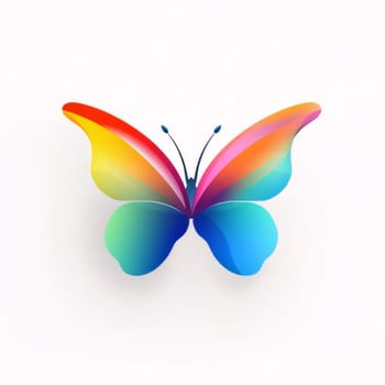 Beautiful spring illustration: Butterfly in rainbow colors on white background. Vector illustration.