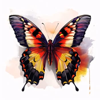 Beautiful spring illustration: Butterfly on a watercolor background. Hand drawn illustration.