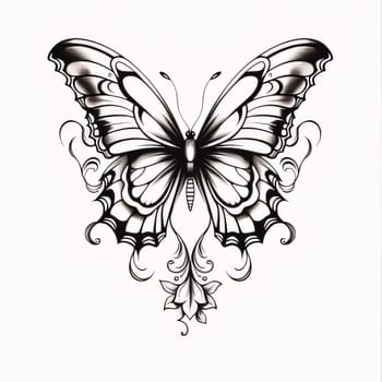 Beautiful spring illustration: Butterfly tattoo isolated on a white background. Vector illustration.