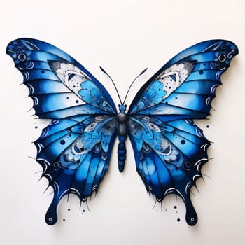 Beautiful spring illustration: Butterfly with blue patterns on a white background. 3d illustration