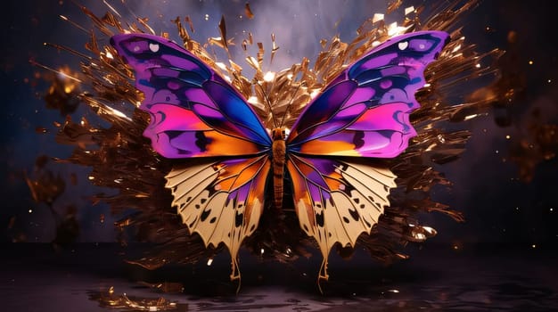 Beautiful spring illustration: Butterfly with Christmas lights in the background. 3d illustration.