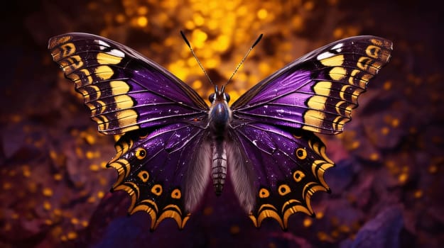 Beautiful spring illustration: Beautiful butterfly on a background of fire. Butterfly close-up.