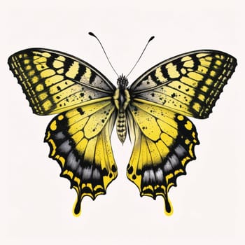 Beautiful spring illustration: Butterfly isolated on white background. Yellow butterfly. Vector illustration.