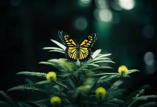Beautiful spring illustration: Butterfly on a flower in the garden. (Selective focus)