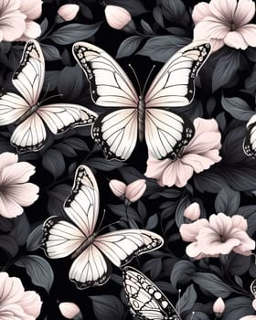 Beautiful spring illustration: Seamless pattern with butterflies and flowers. Vector illustration for your design