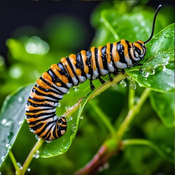 Beautiful spring illustration: Caterpillar of butterfly (Papilio machaon)
