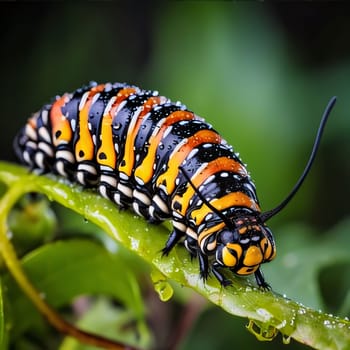 Beautiful spring illustration: Close-up of caterpillar of Papilio machaon