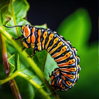 Beautiful spring illustration: Caterpillar of the Papilio machaon butterfly.