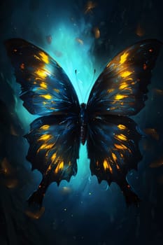 Beautiful spring illustration: Beautiful butterfly on a dark blue background. 3d rendering.