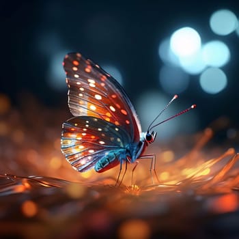 Beautiful spring illustration: Beautiful butterfly on the background of bokeh. 3d rendering