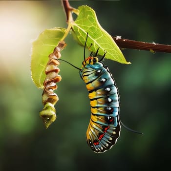 Beautiful spring illustration: Caterpillar of Common Tiger (Papilio machaon)