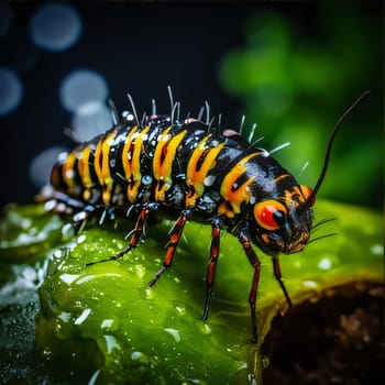Beautiful spring illustration: Macro shot of a caterpillar (Ceratonia aurata)