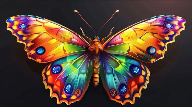 Beautiful spring illustration: Colorful butterfly on a black background. Illustration for your design