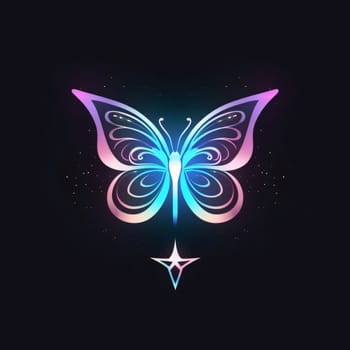 Beautiful spring illustration: Butterfly icon in neon style on dark background. Vector illustration.