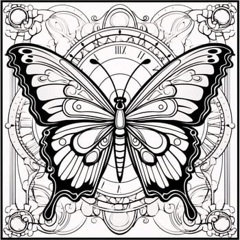 Beautiful spring illustration: Black and white butterfly on a white background. Vector illustration for coloring book.