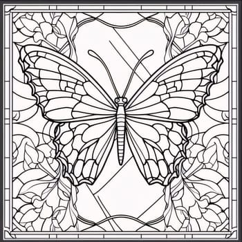 Beautiful spring illustration: Illustration in stained glass style with abstract butterfly on white background, square image
