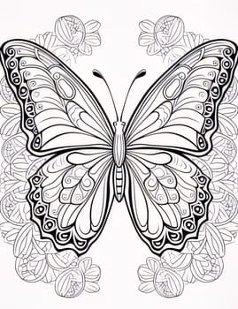 Beautiful spring illustration: Beautiful butterfly with floral ornament on a white background. Vector illustration.