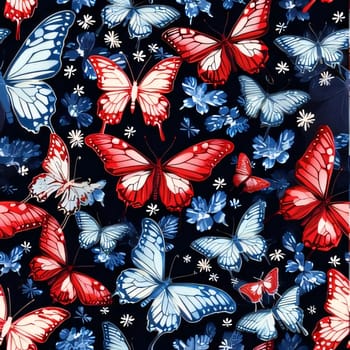 Beautiful spring illustration: Butterflies and flowers on a dark background. Seamless pattern.