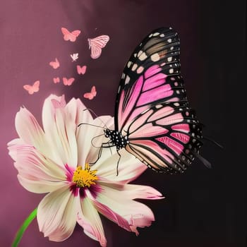 Beautiful spring illustration: Butterfly and flower on a dark background. Photo for your design