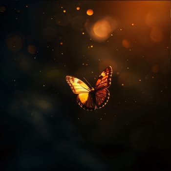Abstract illustration: Butterfly with bokeh effect on dark background. Vector illustration.