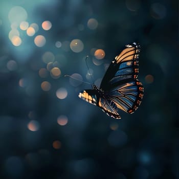 Beautiful spring illustration: Butterfly on the background of bokeh. Beautiful butterfly.
